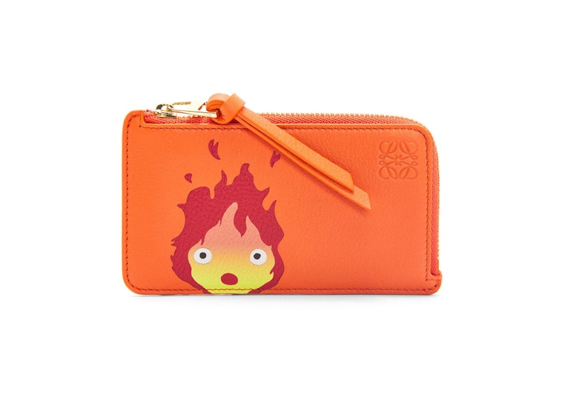 LOEWE x Howls Calcifer Coin Cardholder In Classic Calfskin Orange