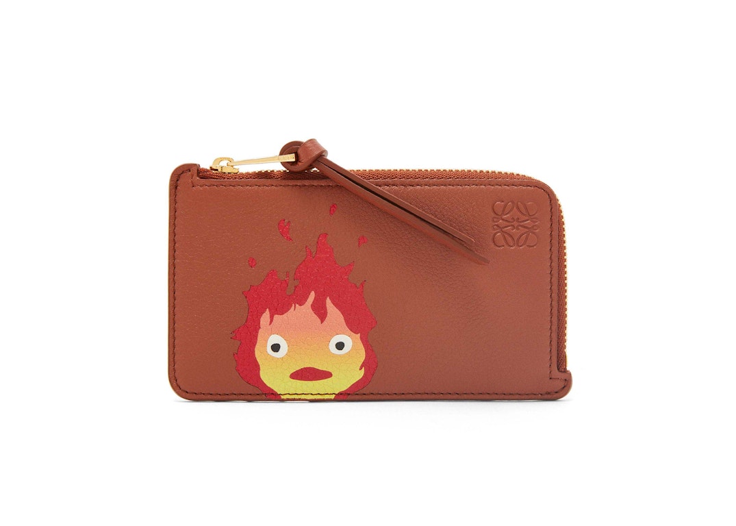 Pre-owned Loewe X Howls Calcifer Coin Cardholder In Classic Calfskin Rust