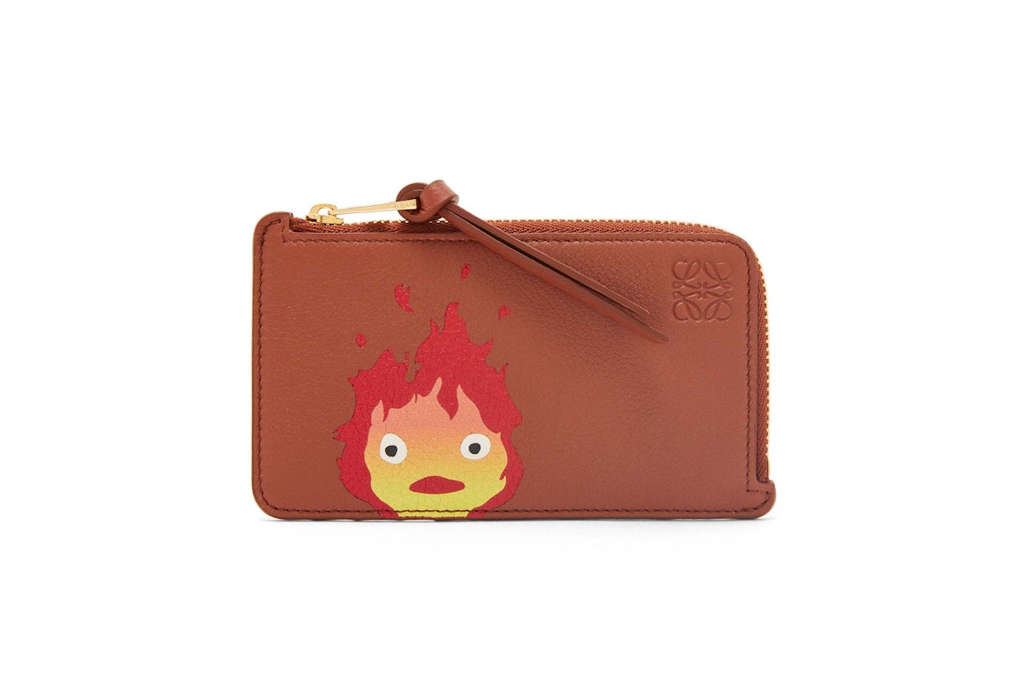 Pre-owned Loewe X Howls Calcifer Coin Cardholder In Classic Calfskin Rust