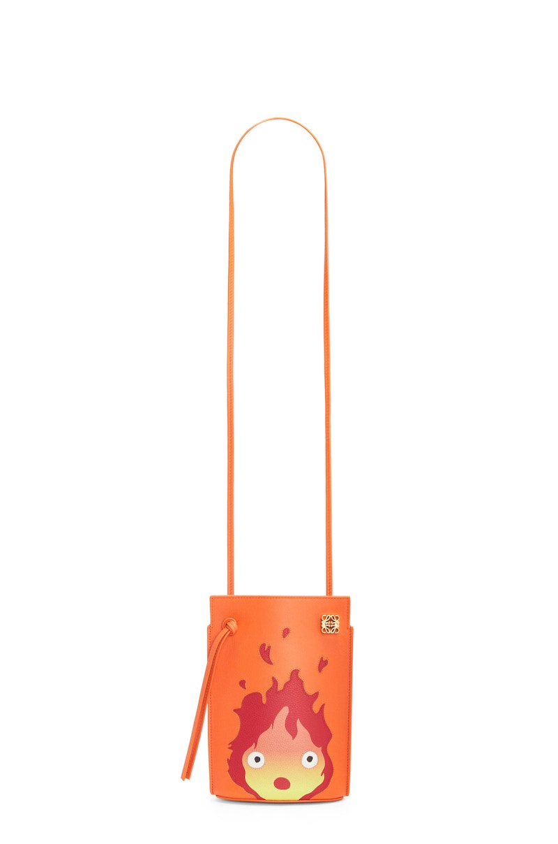 Pre-owned Loewe Women's X Howls Calcifer Dice Pocket In Classic Calfskin In Orange