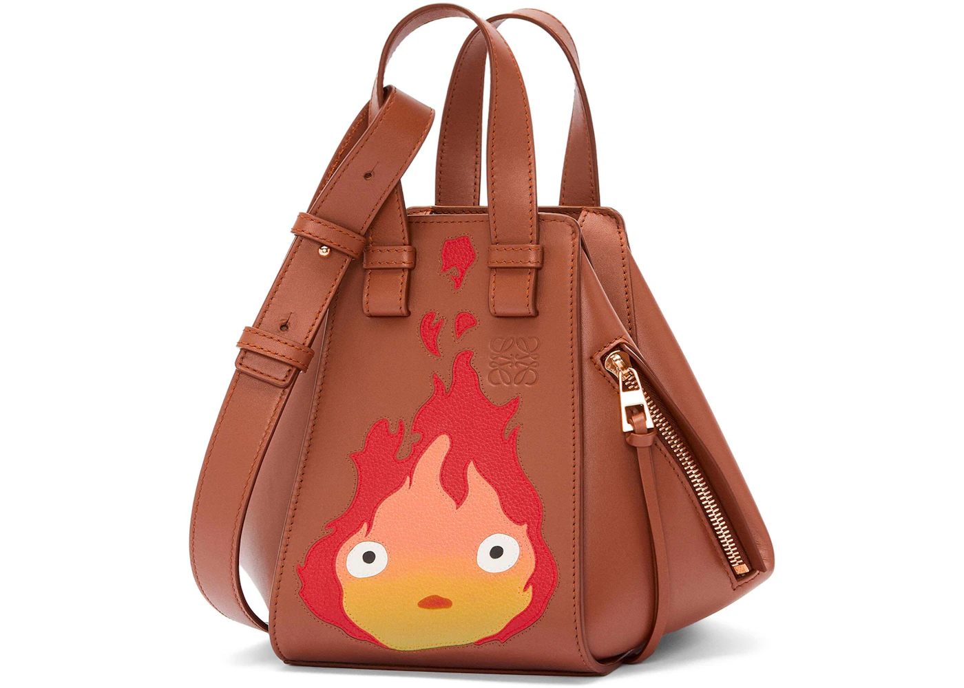 LOEWE x Howls Calcifer Hammock Compact Bag In Satin Calfskin Rust in ...