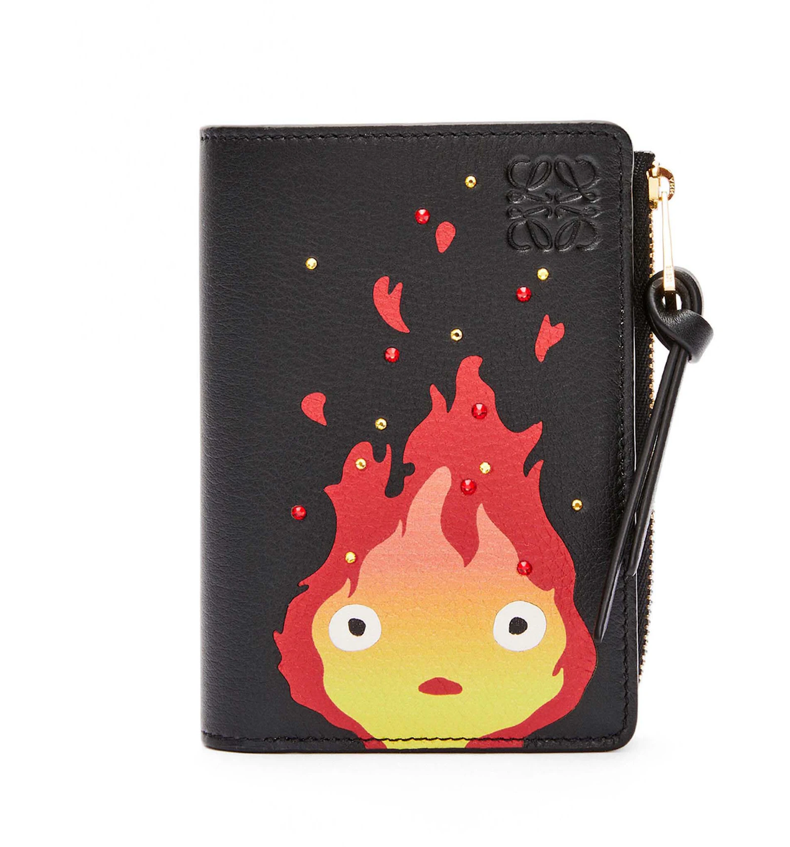 LOEWE x Howls Calcifer Slim Zip Bifold Wallet In Satin Calfskin Black ...