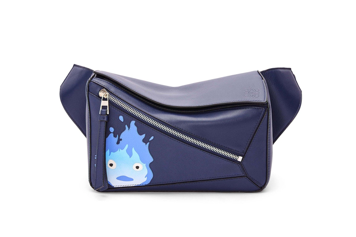Pre-owned Loewe X Howls Calcifer Small Puzzle Bumbag In Classic Calfskin Marine