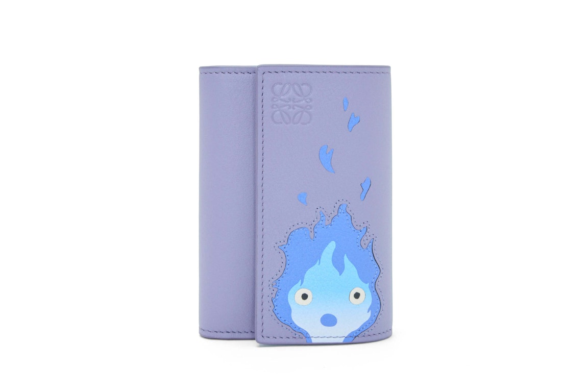 Pre-owned Loewe X Howls Calcifer Small Vertical Wallet In Classic Calfskin Blueberry