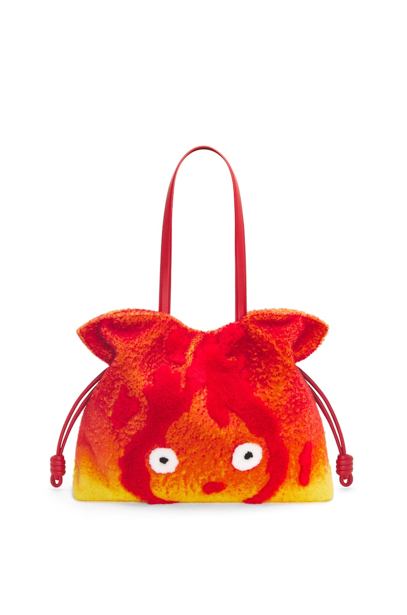 Pre-owned Loewe Women's X Howls Calcifer Xl Flamenco Clutch In Shearling In Red