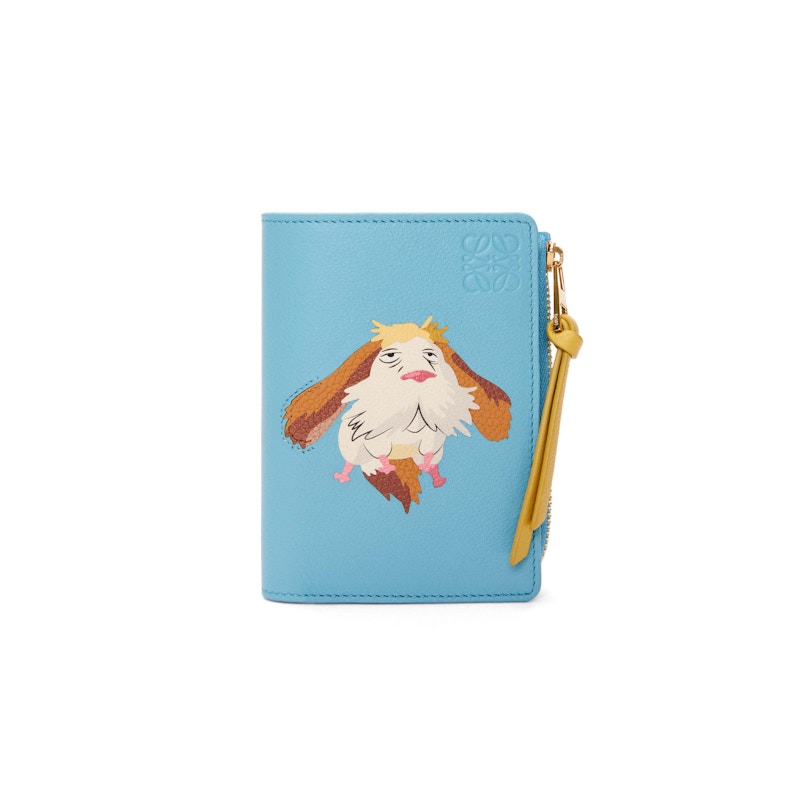 Pre-owned Loewe Women's  X Howls Heen Slim Zip Bifold In Classic Calfskin In Light Blue