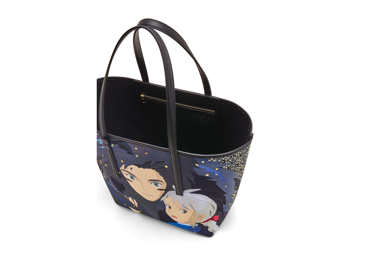 LOEWE x Howls Howl T Tote Bag In Anagram Jacquard and Calfskin Black in ...