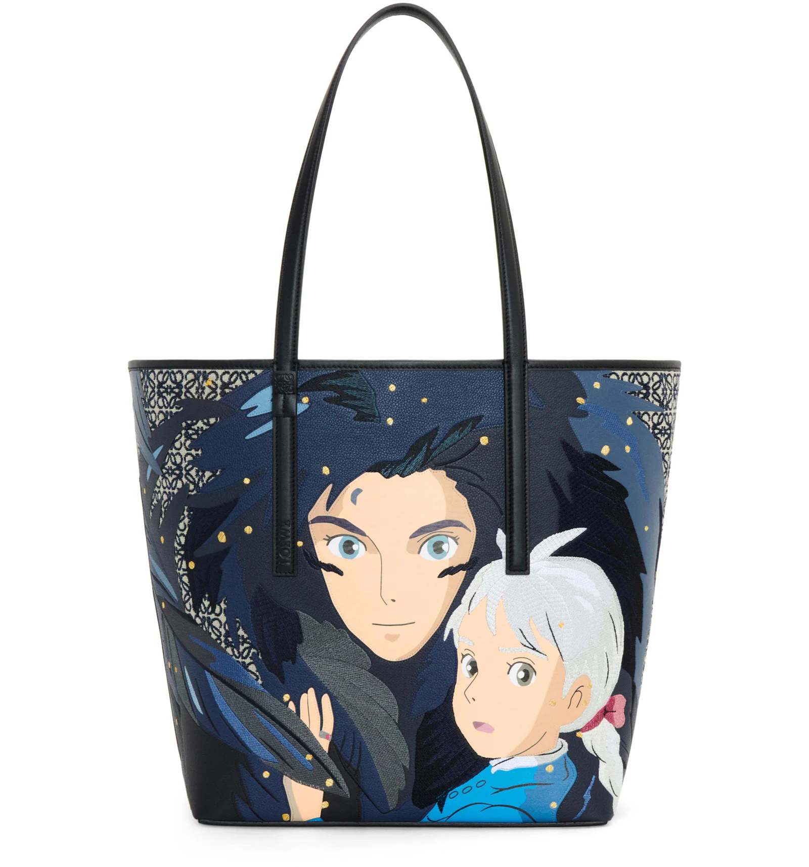 LOEWE x Howls Howl T Tote Bag In Anagram Jacquard and Calfskin Black in ...