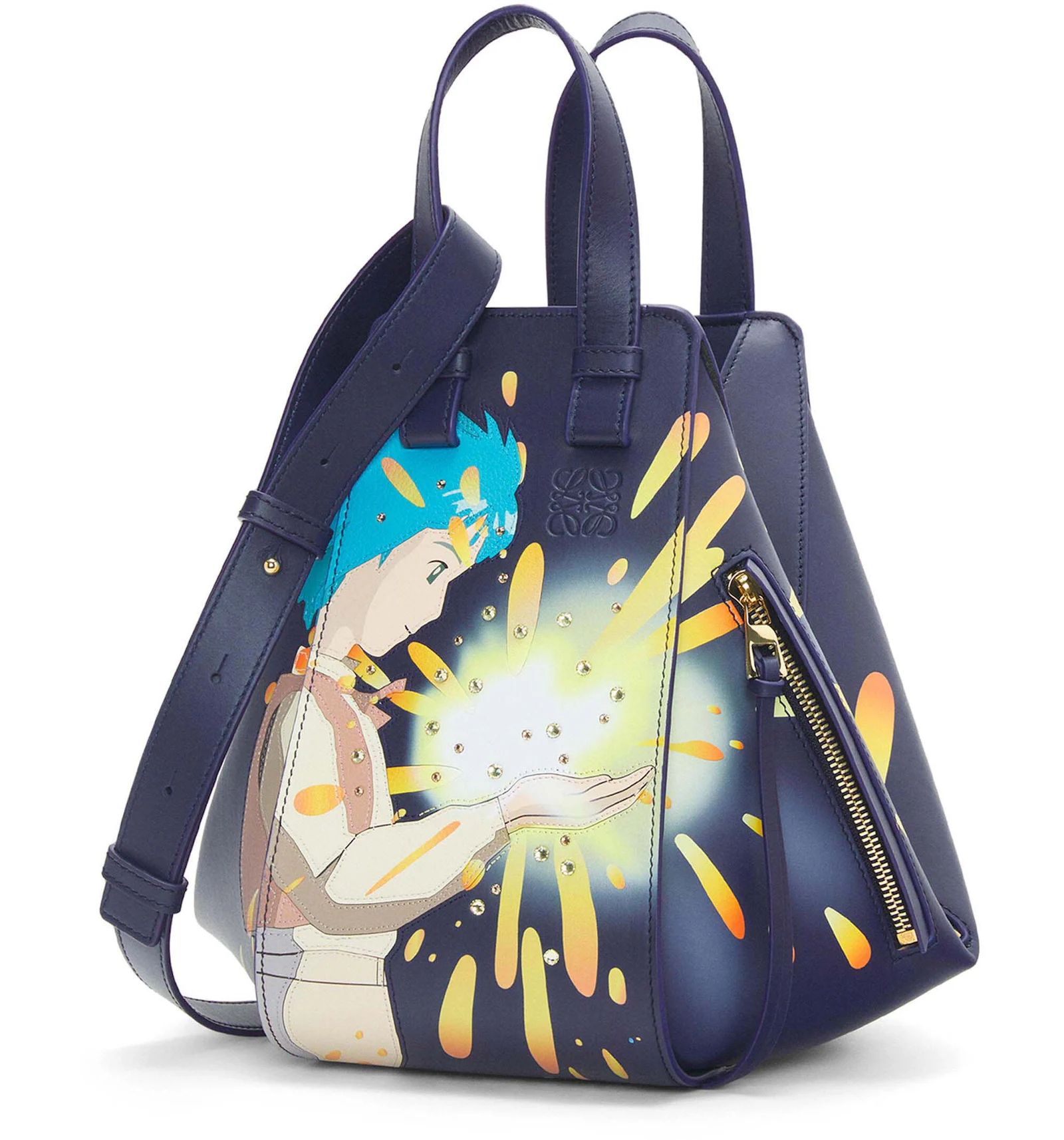 LOEWE x Howls Magical Sky Small Hammock Bag In Satin Calfskin Marine in ...