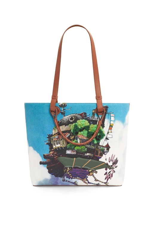 Pre-owned Loewe X Howls Moving Castle Anagram Tote Bag In Canvas And Calfskin Multicolor