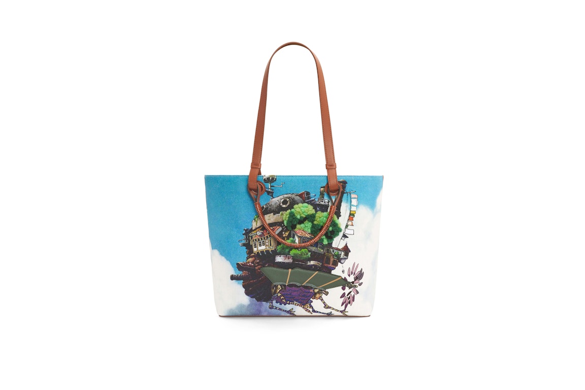 Pre-owned Loewe X Howls Moving Castle Anagram Tote Bag In Canvas And Calfskin Multicolor