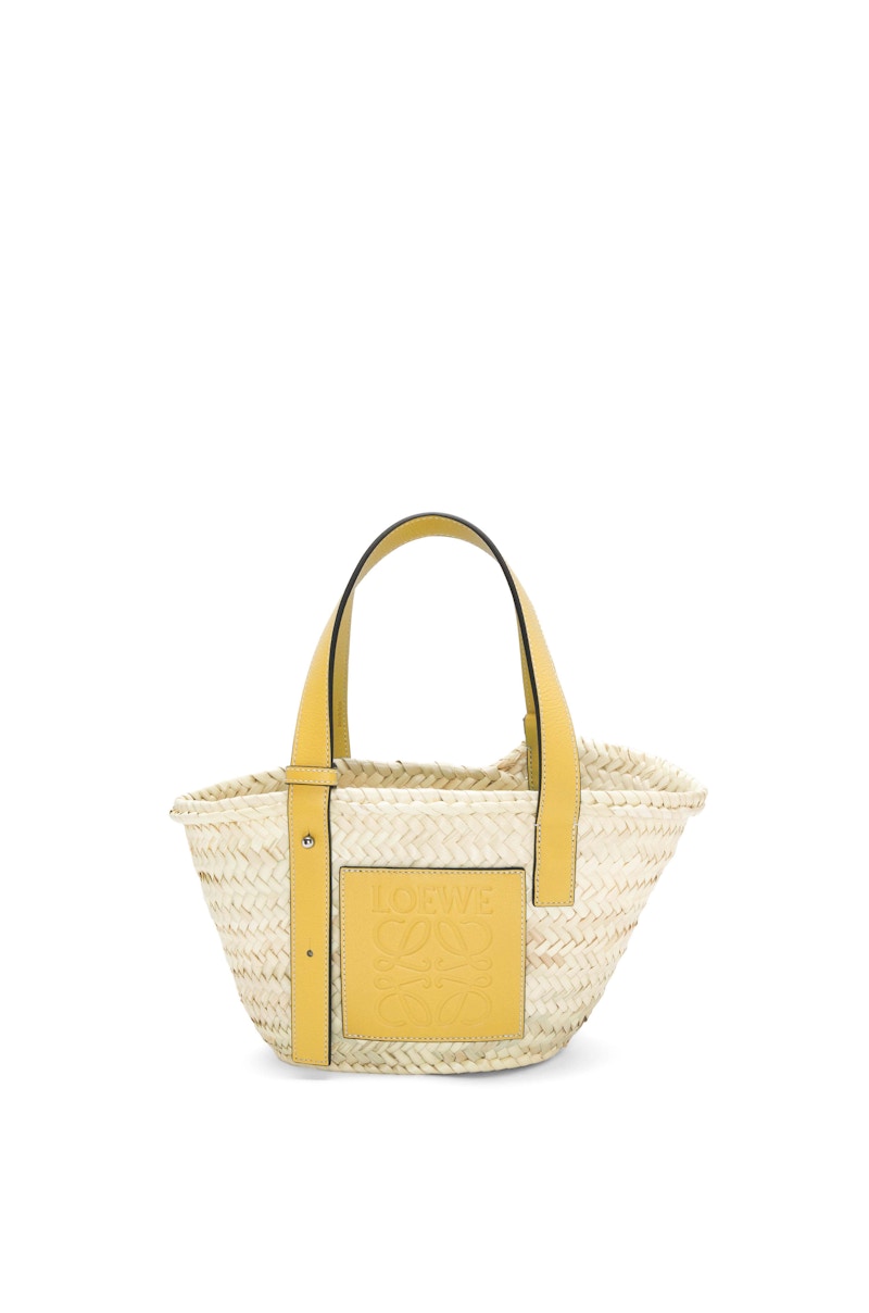 Pre-owned Loewe Women's X Howls Small Basket Bag In Palm Leaf And Calfskin In Yellow