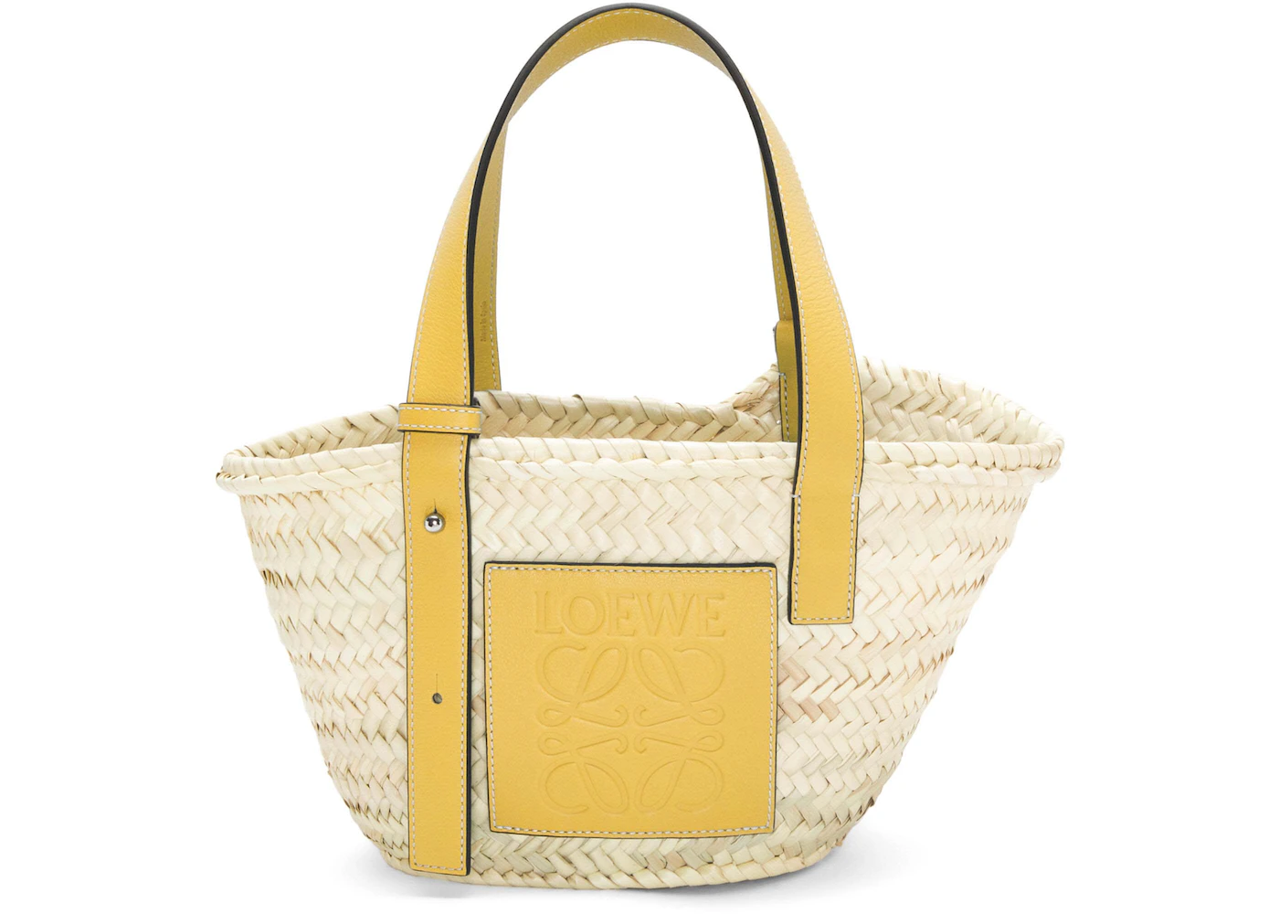 LOEWE x Howls Small Basket Bag In Palm Leaf And Calfskin Yellow in Palm ...