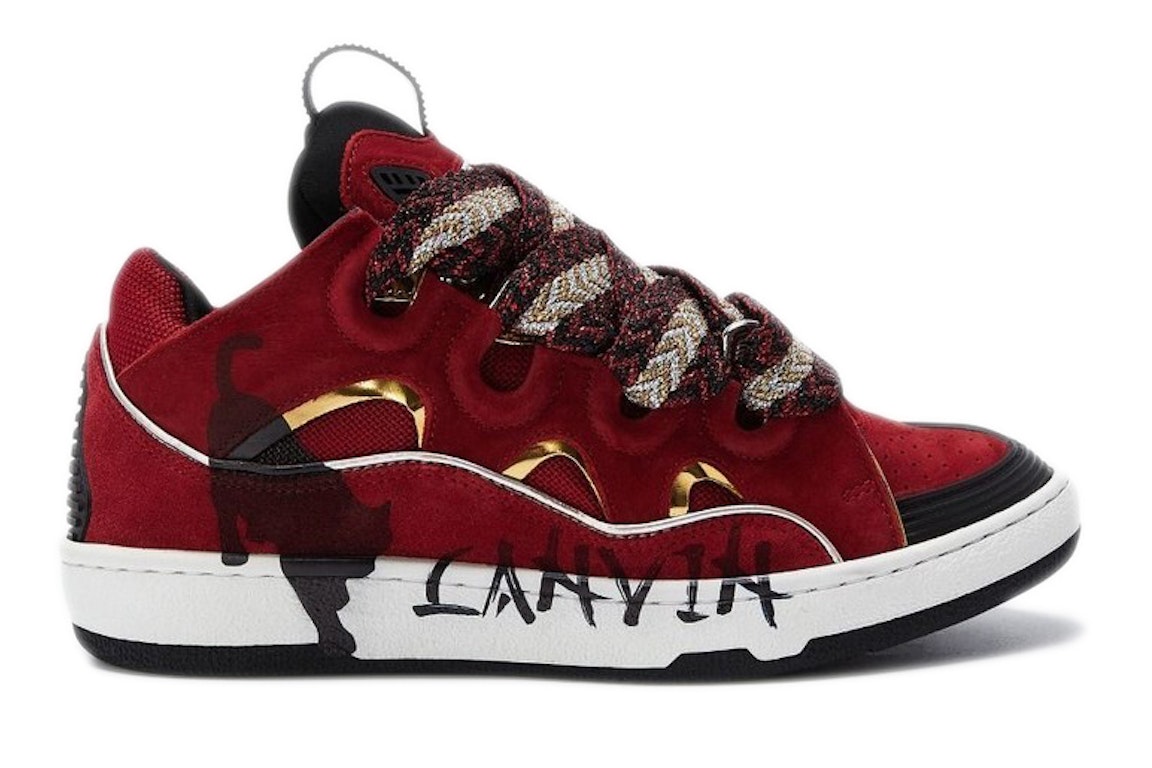 Pre-owned Lanvin Curb Sneakers Red Gold In Red/gold