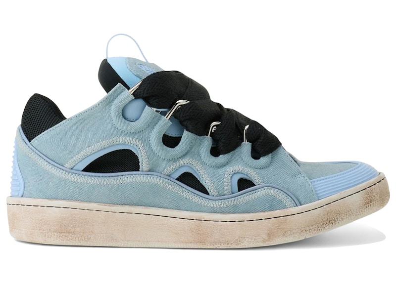 Men's Lanvin Leather Curb Sneakers in Blue/Amber