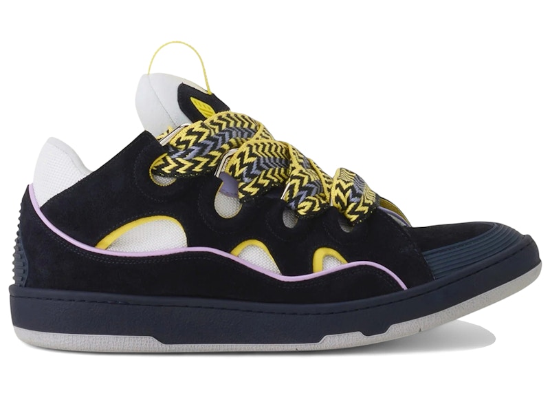 Men's Lanvin Leather Curb Sneakers in Navy Blue/Light Purple