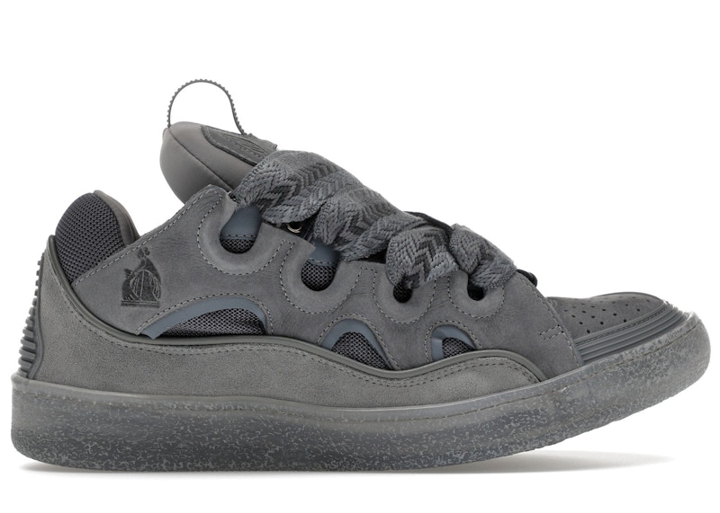 Pre-owned Lanvin Men's  Leather Curb Speckled Effect Sneakers In Light Grey