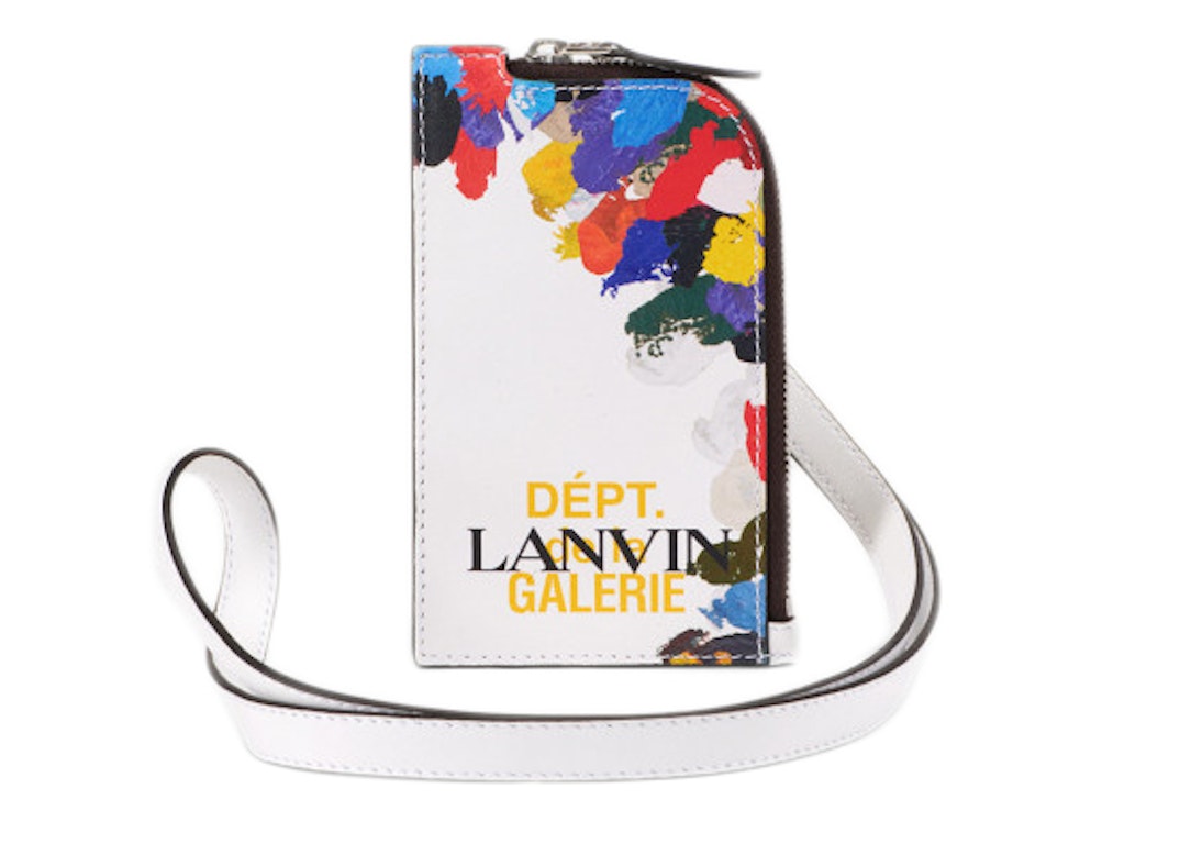 Pre-owned Lanvin Printed Leather Necklace Card Holder White
