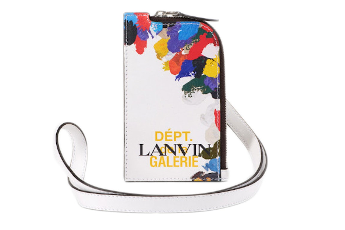 Pre-owned Lanvin Printed Leather Necklace Card Holder White