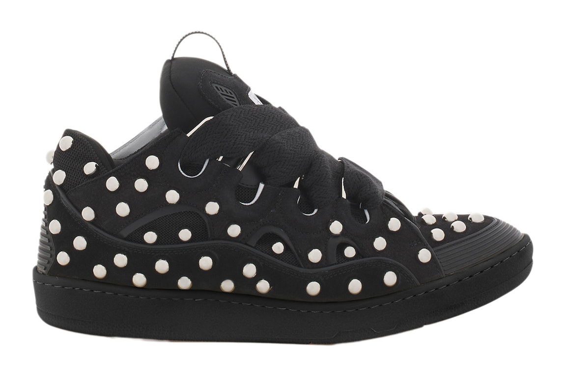 Pre-owned Lanvin Studded Leather Curb Sneaker Black In Black/black