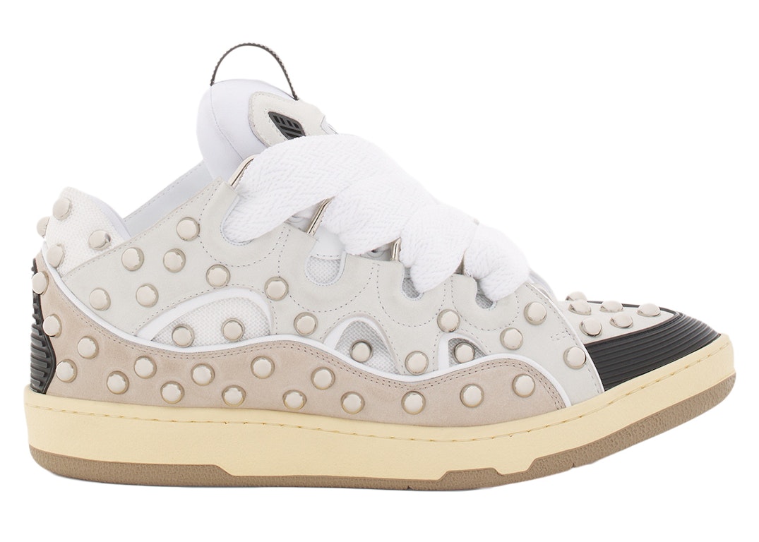 Pre-owned Lanvin Studded Leather Curb Sneaker White