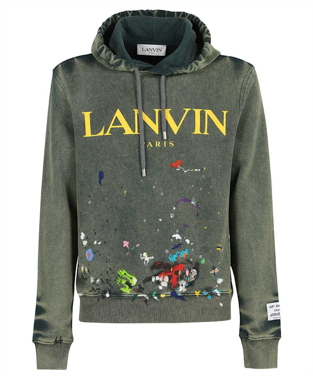 Pre-owned Lanvin X Gallery Dept. Logo Hoodie With A Worn Effect And Paint Marks Green