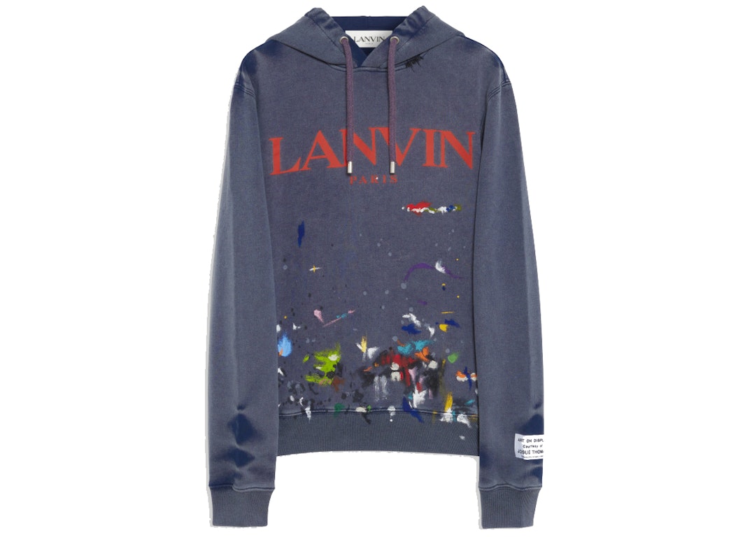 Pre-owned Lanvin X Gallery Dept. Logo Hoodie With A Worn Effect And Paint Marks Navy Blue