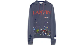 Lanvin x Gallery Dept. Logo Hoodie With A Worn Effect And Paint Marks Navy Blue
