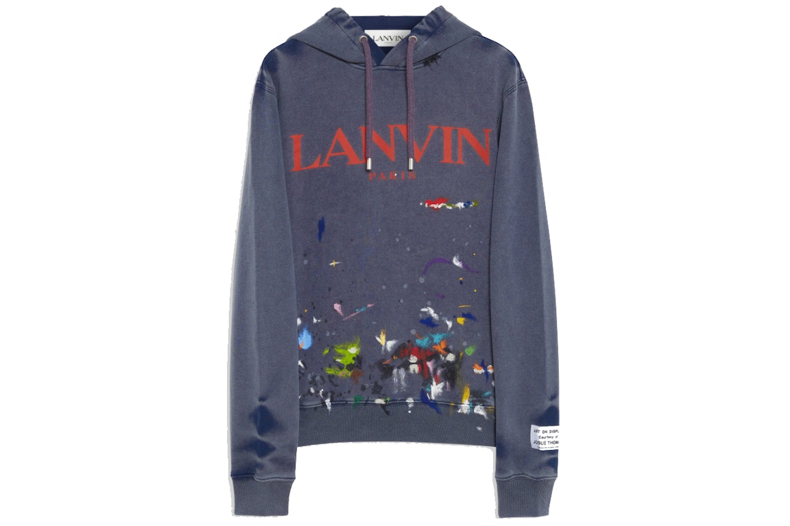 Pre-owned Lanvin X Gallery Dept. Logo Hoodie With A Worn Effect And Paint Marks Navy Blue