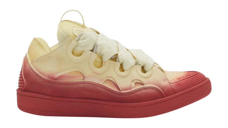 Pre-owned Lanvin Men's Leather Curb Radiant Sneakers In Venus Red