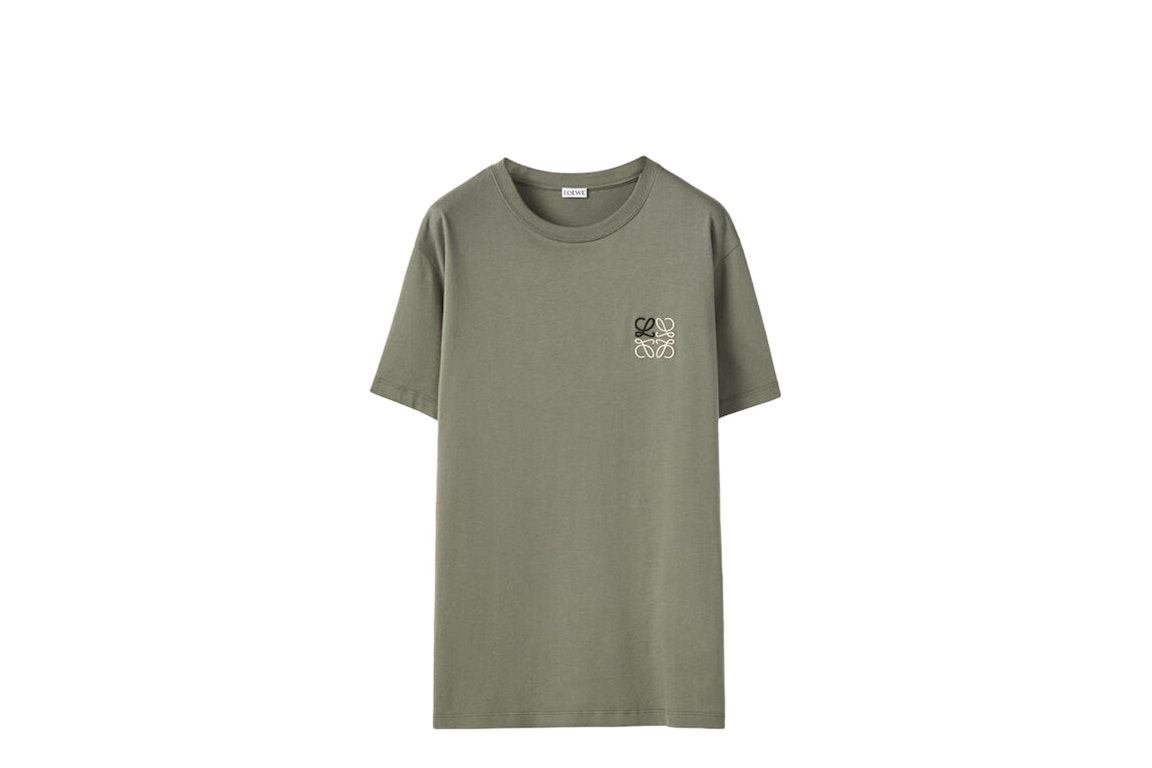 Pre-owned Loewe Anagram Embroidered T-shirt Old Military Green