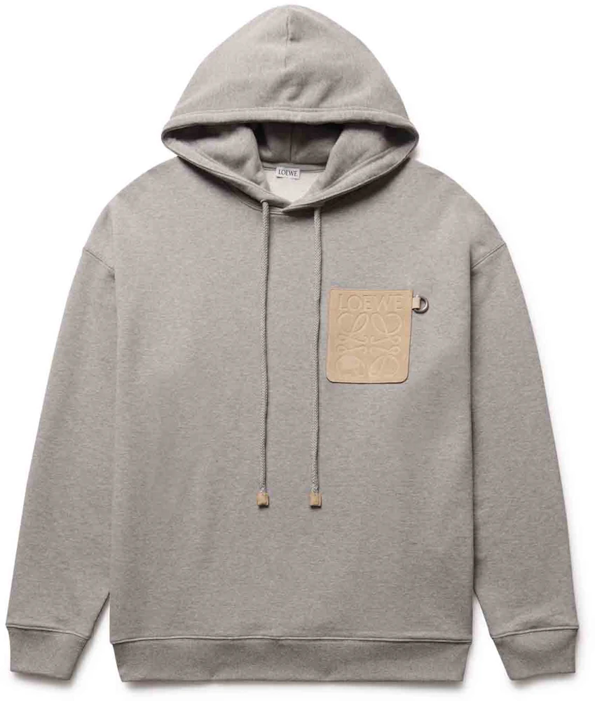 LOEWE Anagram Leather Patch Hoodie Grey Hombre - MX