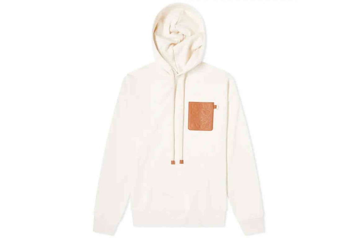 Pre-owned Loewe Anagram Leather Patch Hoodie White Ash