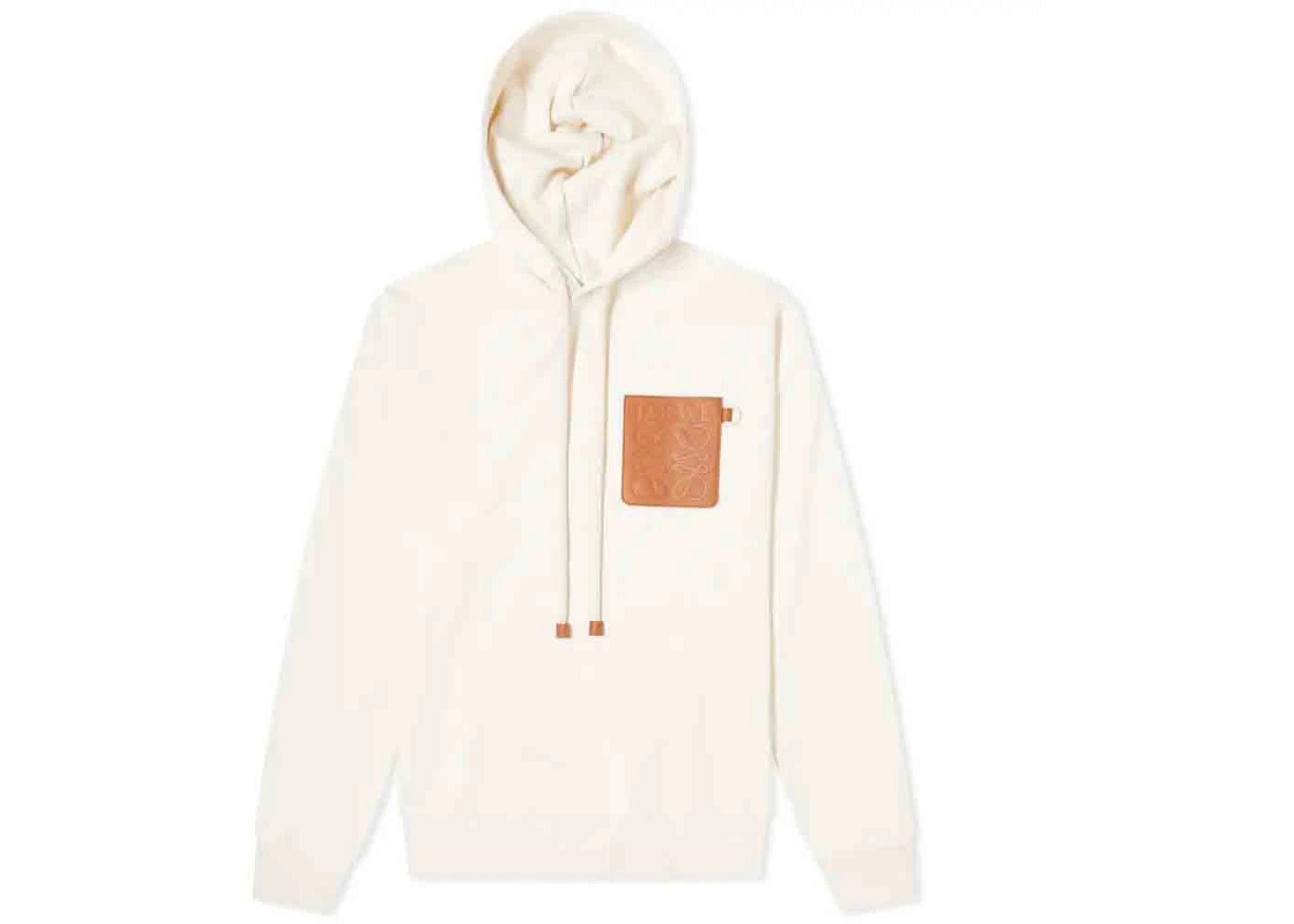LOEWE Anagram Leather Patch Hoodie White Ash Men's US