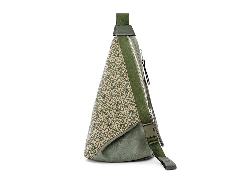 LOEWE Anton Sling in Anagram Jacquard and Canvas Khaki Green in