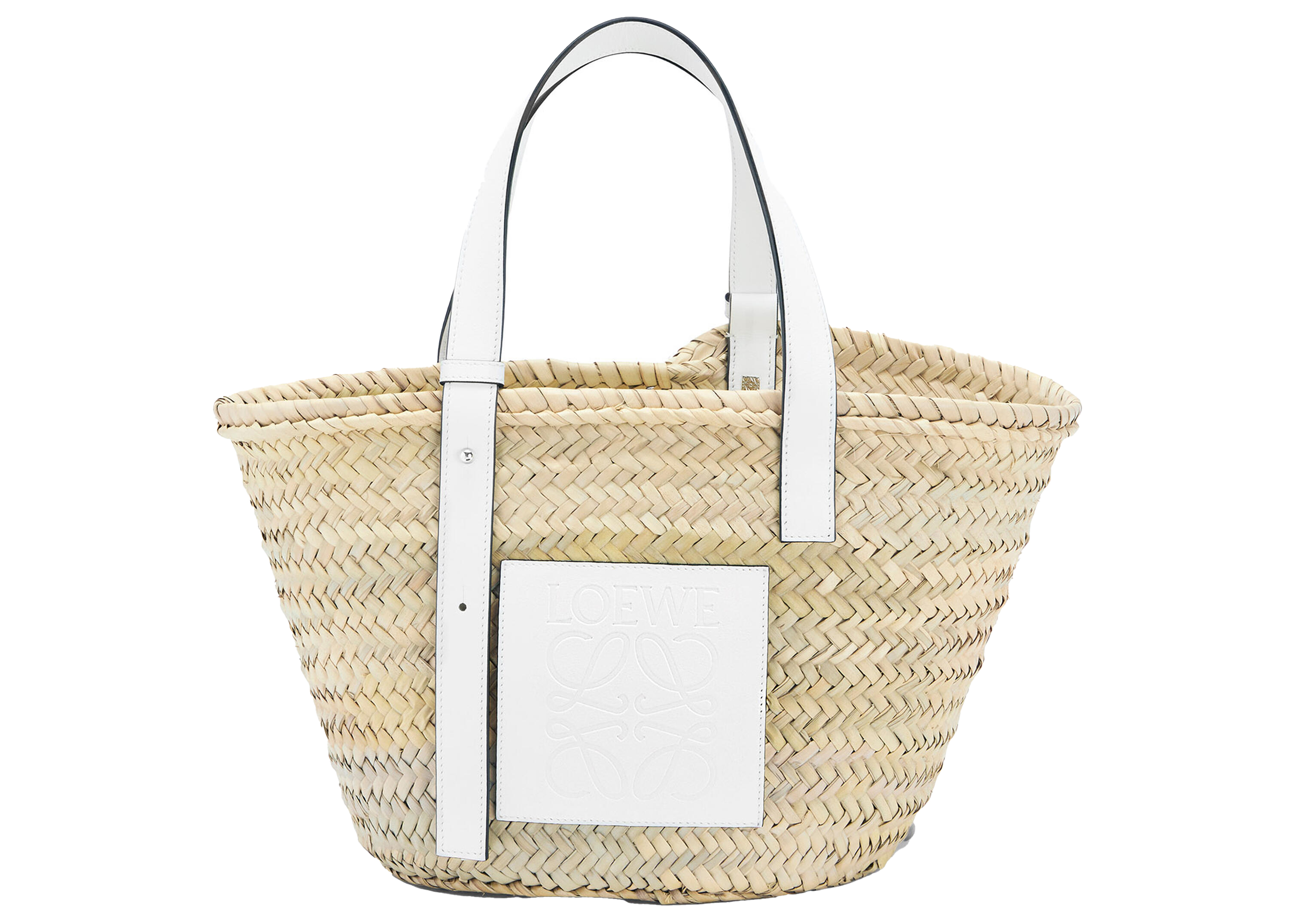Loewe Basket Bag in Palm Leaf and Calfskin Natural/White