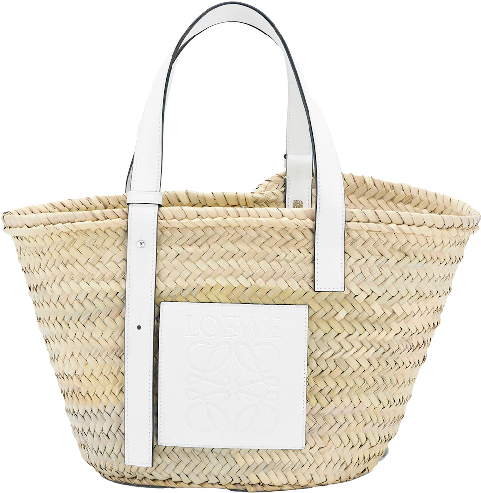 LOEWE Basket Bag in Palm Leaf and Calfskin Natural/White in Calfskin ...