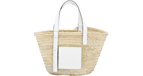 LOEWE Basket Bag in Palm Leaf and Calfskin Natural/White