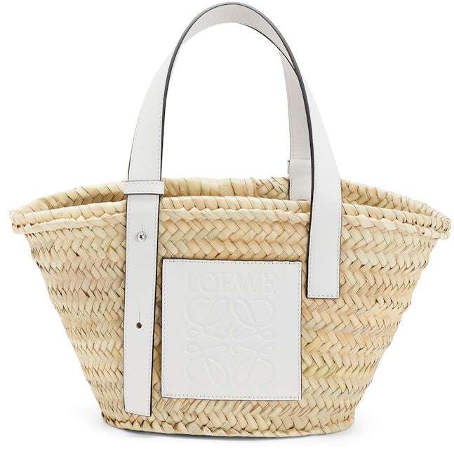 Small Elephant Basket bag in raffia and calfskin Natural/Tan - LOEWE