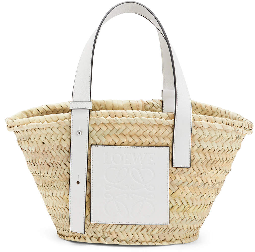 LOEWE Basket Bag in Palm Leaf and Calfskin Small Natural/White in Calfskin  Leather - US