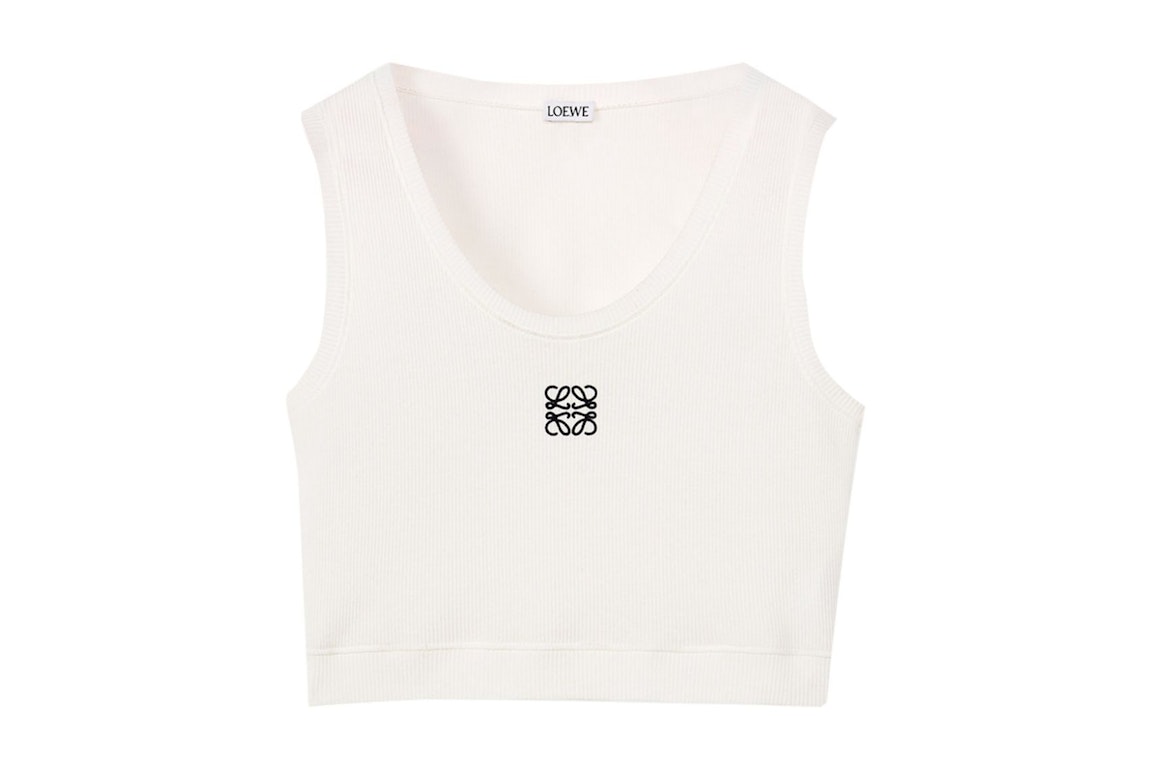 Pre-owned Loewe Cropped Cotton Anagram Tank Top White/navy Blue