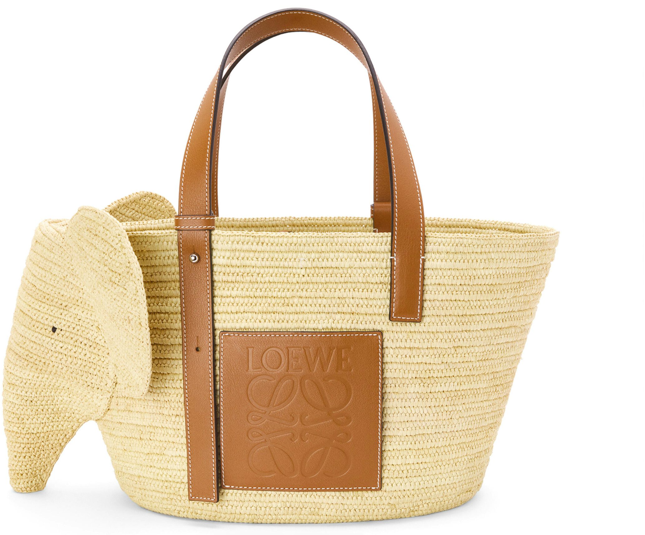 Loewe - Women's Mini Anagram Tote Bag in Jacquard and Calfskin - Natural - Leather