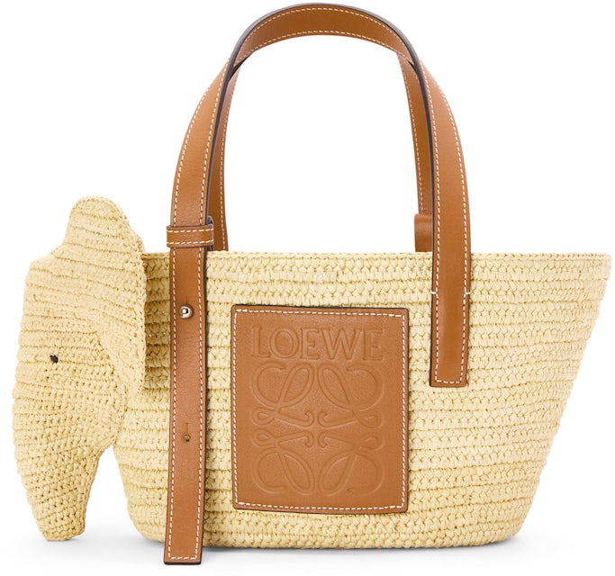 Loewe Small Raffia And Leather Basket Bag in Yellow