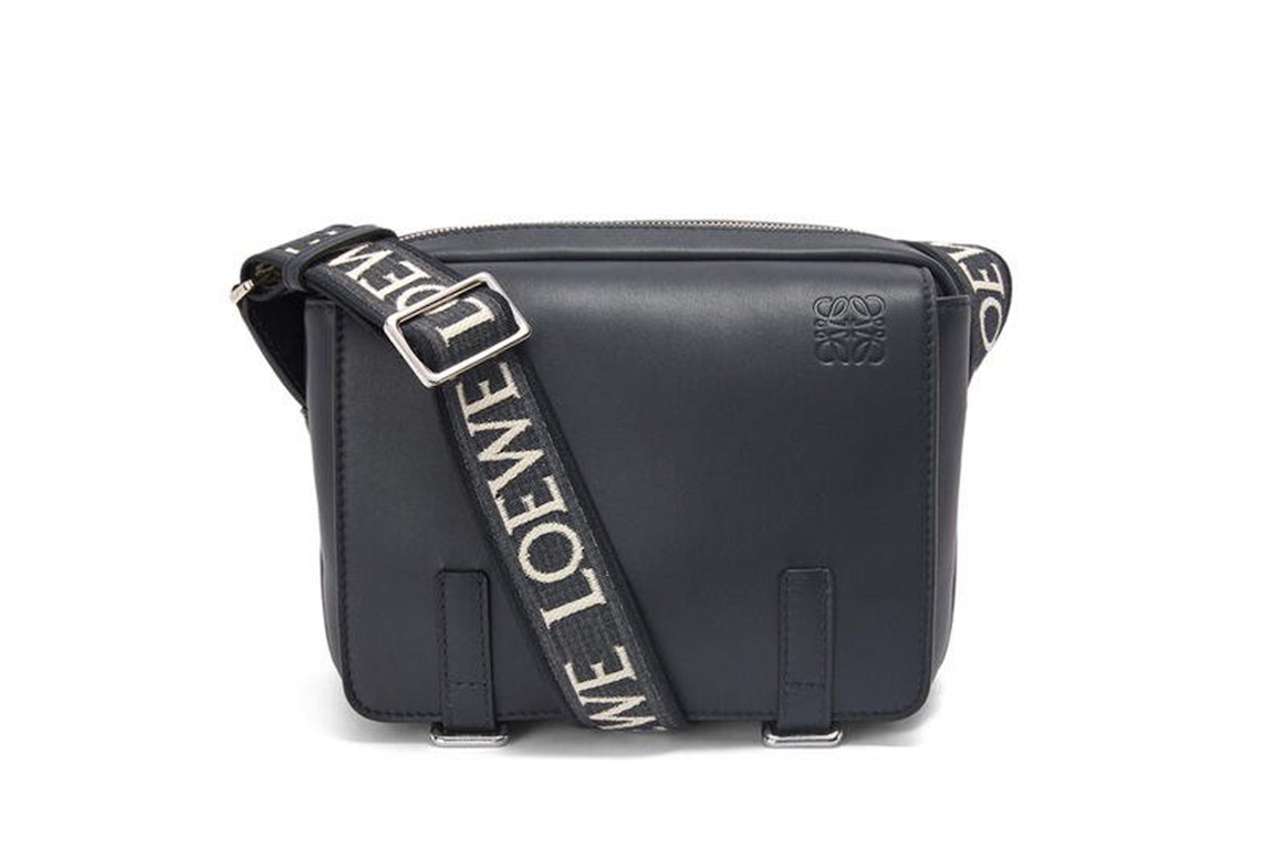 Pre-owned Loewe Military Messenger Bag In Soft Grained Calfskin And Jacquard Xs Deep Navy