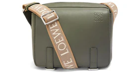 Loewe Military Messenger Bag in Soft Grained Calfskin and Jacquard XS Khaki Green