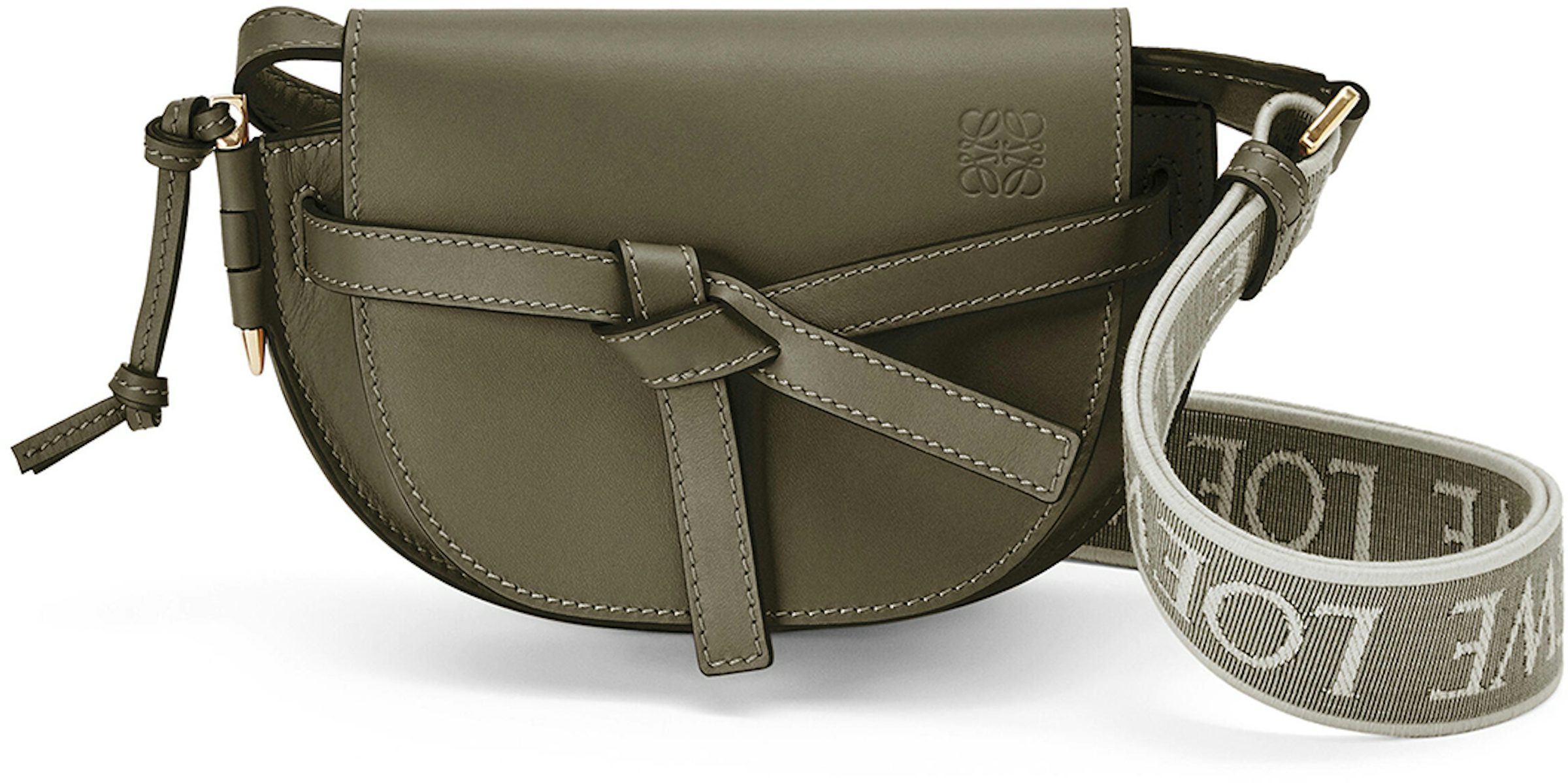 Mini Gate Dual bag in soft calfskin and jacquard Olive Green/Khaki