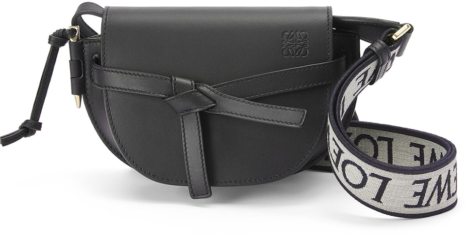 Mini Gate Dual bag in soft calfskin and jacquard Black/Warm Desert - LOEWE