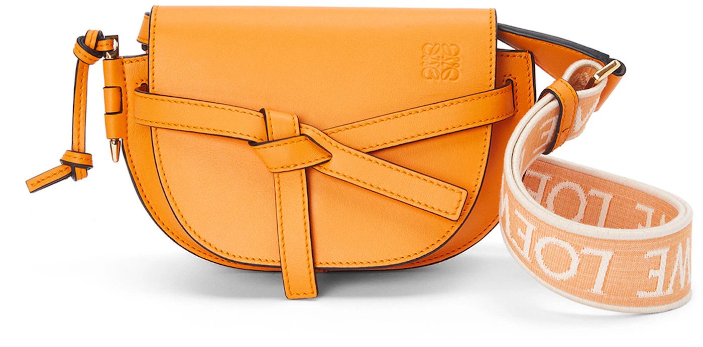 LOEWE Mini Gate Dual Bag in Soft Calfskin and Jacquard Tan in Calfskin with  Gold-tone - GB