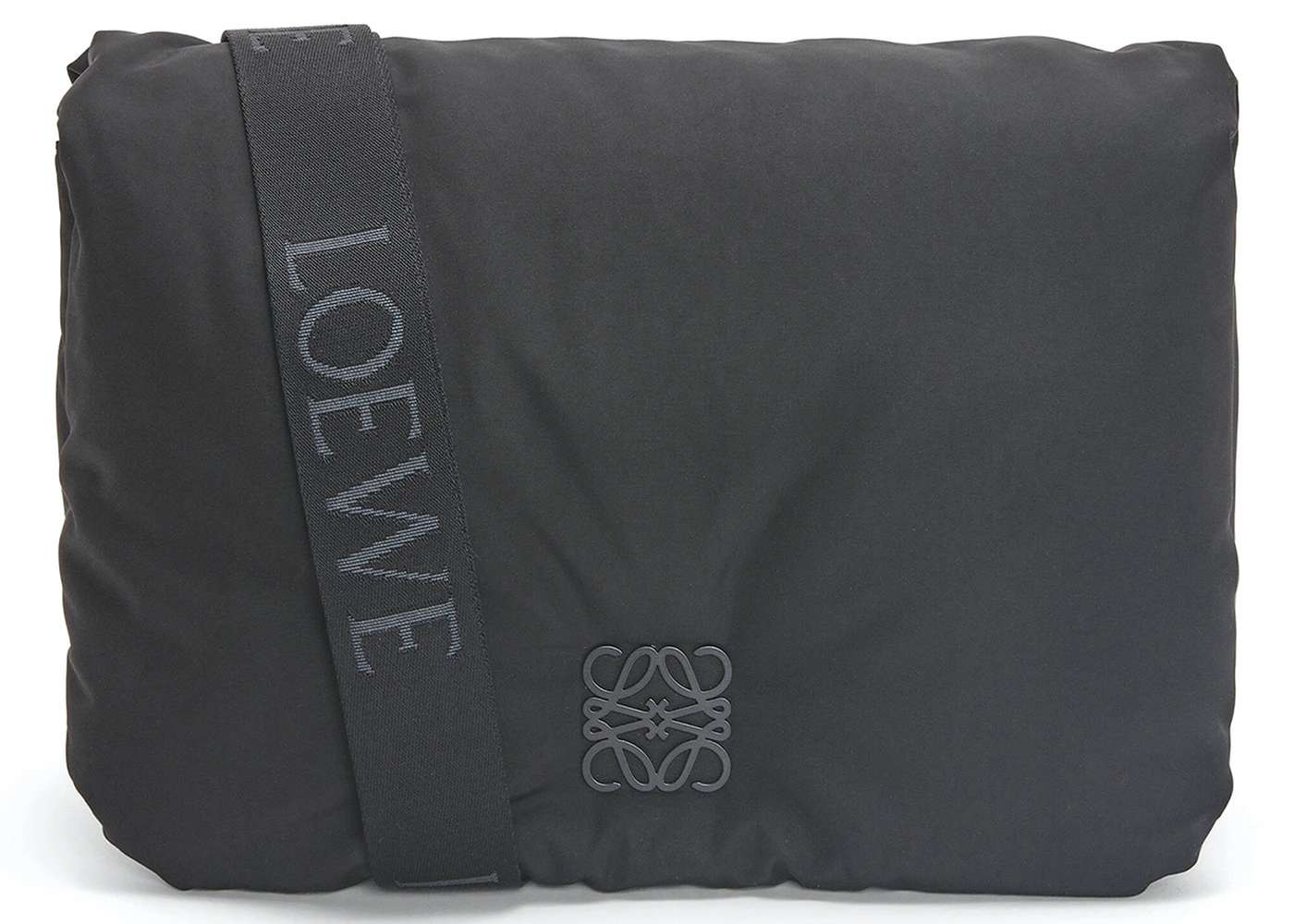 LOEWE Puffer Goya Messenger Bag Black in Nylon/Leather with Silver-tone - US