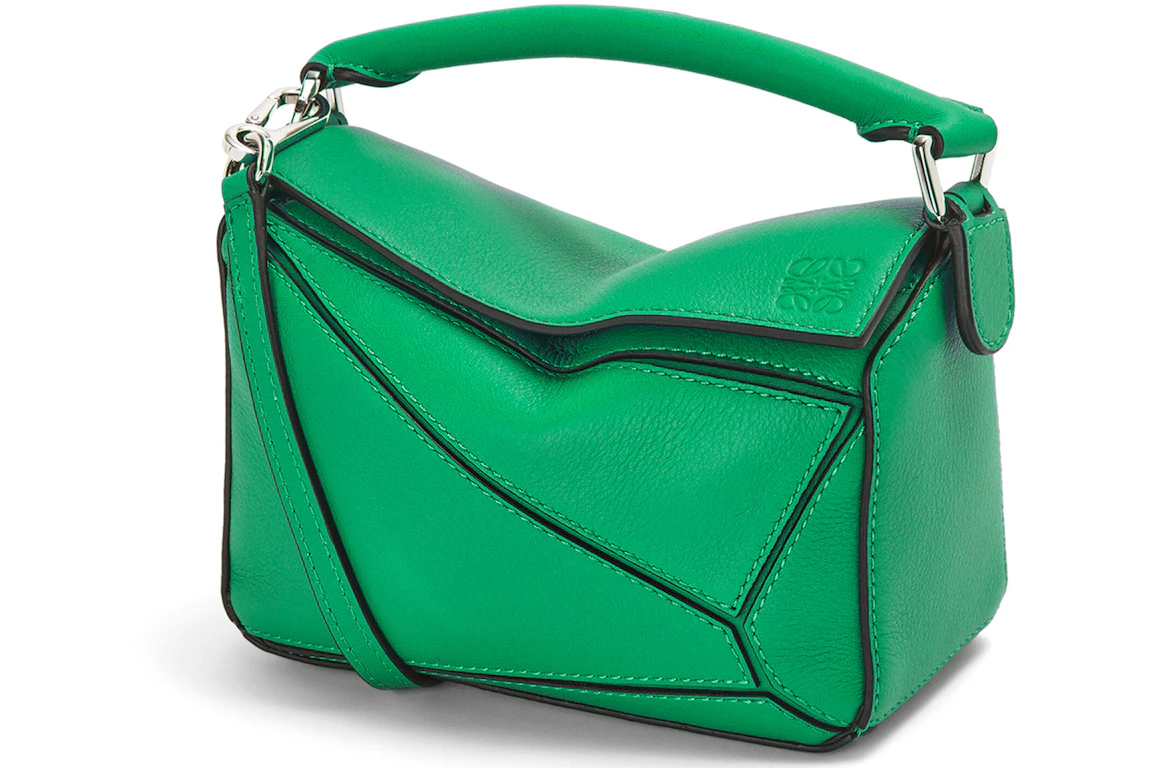LOEWE Puzzle Bag in Classic Calfskin Mini Jungle Green